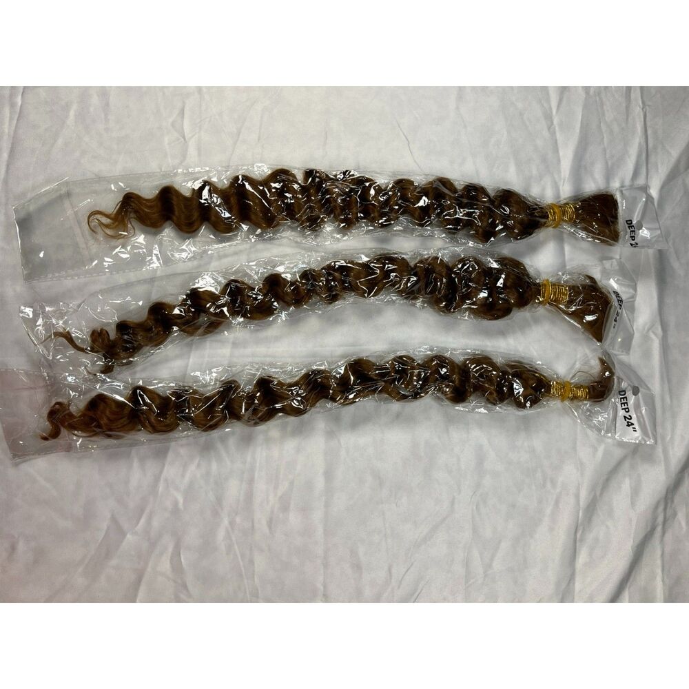 MeaQiiey #30 Light Brown Human Braiding Hair Deep Wave 24" 3 Bundles 150g